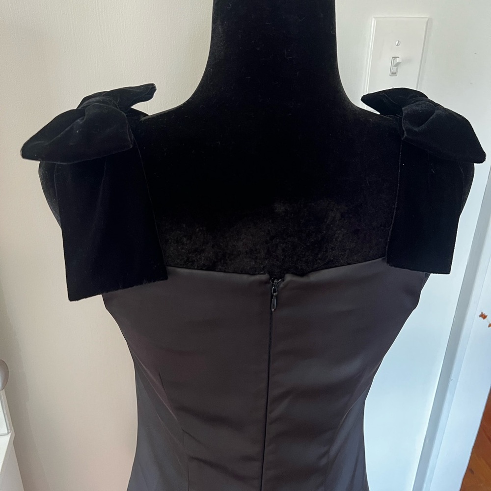 French Connection Black Bow Strap Mini Dress A-Line Satin Look Size 2 - Picture 7 of 9
